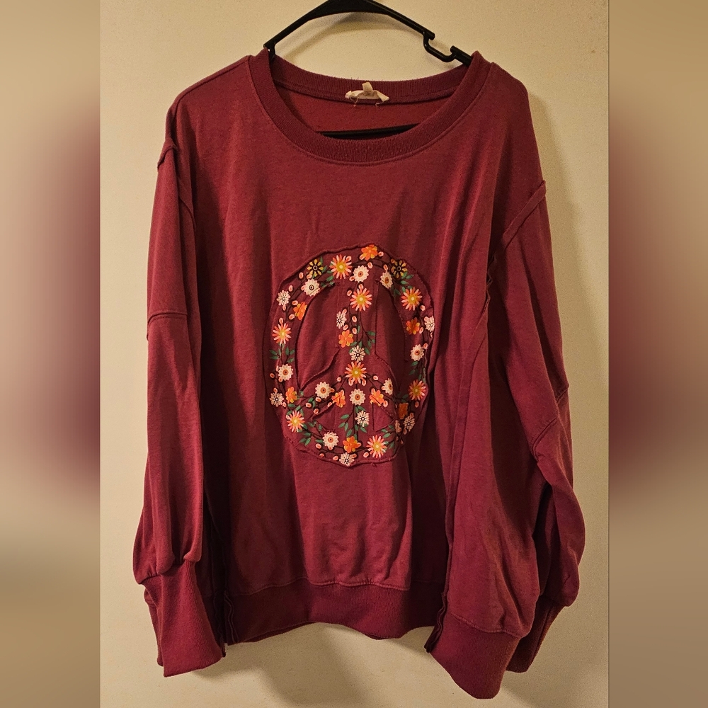 easel Maroon Floral Peace Sign Sweatshirt